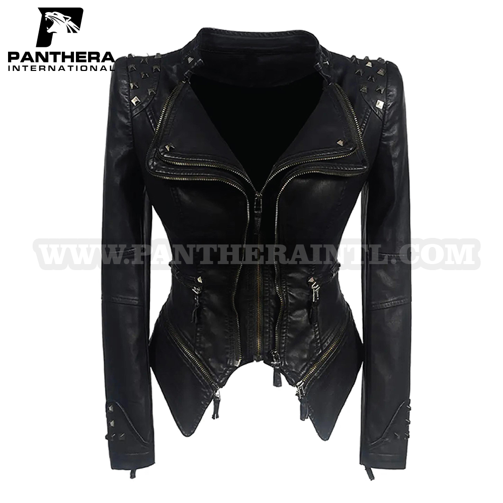 Black High Quality Autumn Winter Black Zipper Lady Women'S Pure Leather Coat Jackets