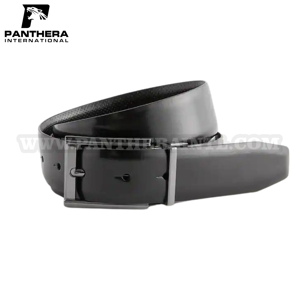 Black Reversible Carbon Print Smooth Leather Belt