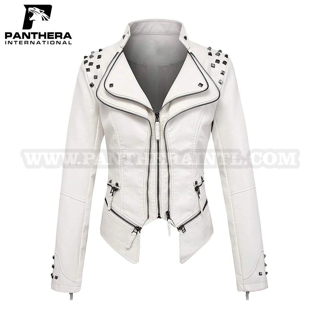 Custom Made Women's Fashion Studded Perfectly Shaping Faux Leather Biker Jacket (3)