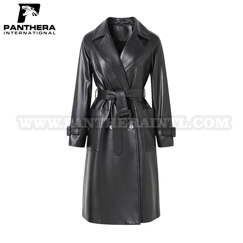 Fashion Design Autumn Winter Leather Trench Coat