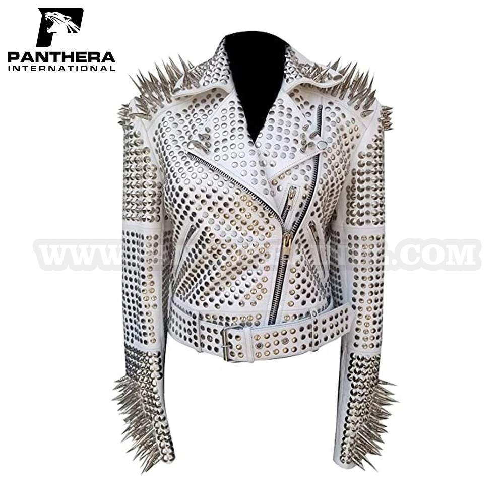 Faux leather studded jacket with studs customized design women jackets
