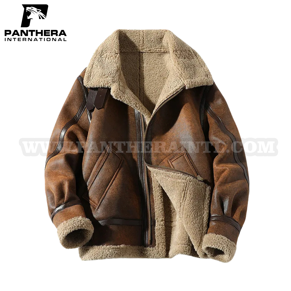Men's Winter Faux Brown BOMBER Leather Jacket