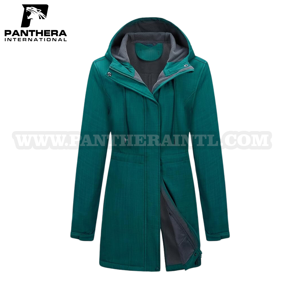 Outdoor Ventures Women's Lightweight Waterproof Fleece Lined Hooded Softshell Rain Jacket, Warm Windbreaker Long Coat