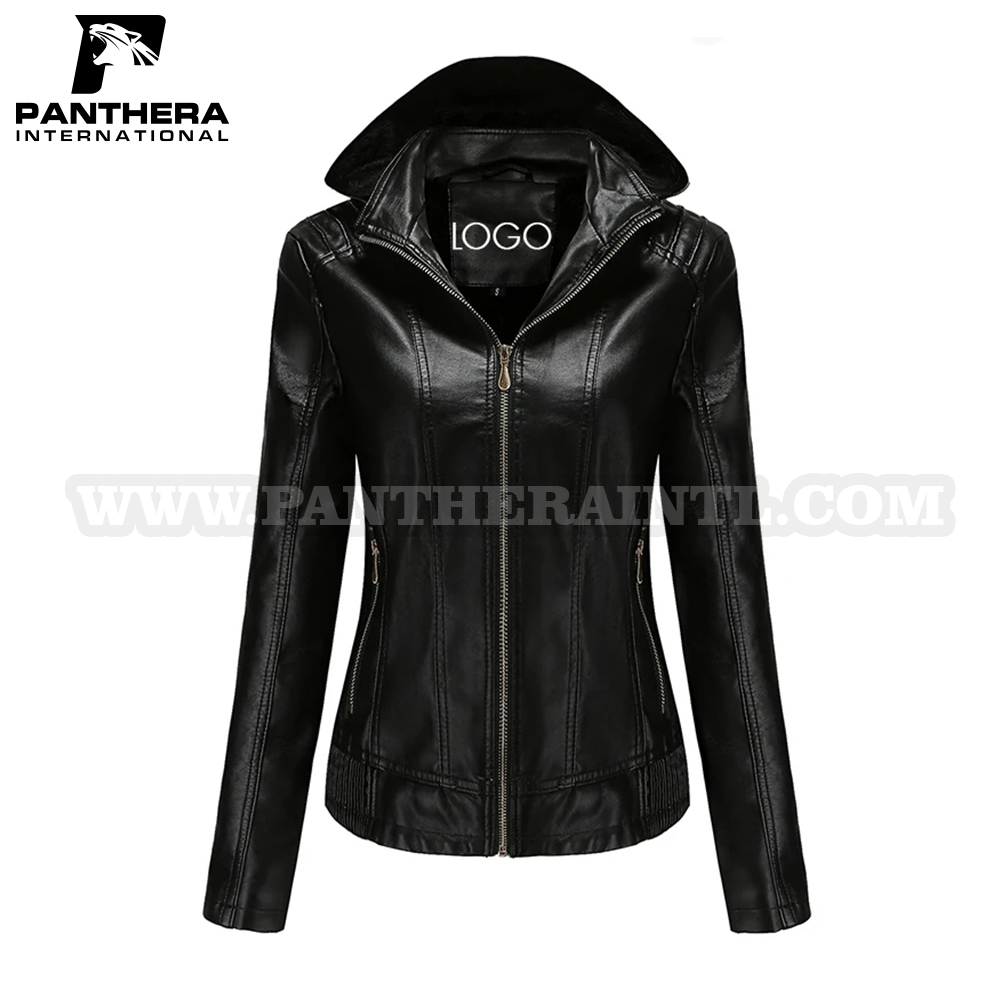 Pink Bomber Jacket Women Zipper Faux Leather Cropped Jacket