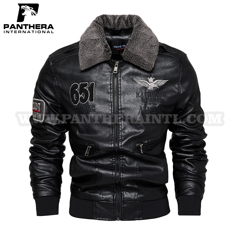 Windproof Fleece Lined mens leather and fur coats
