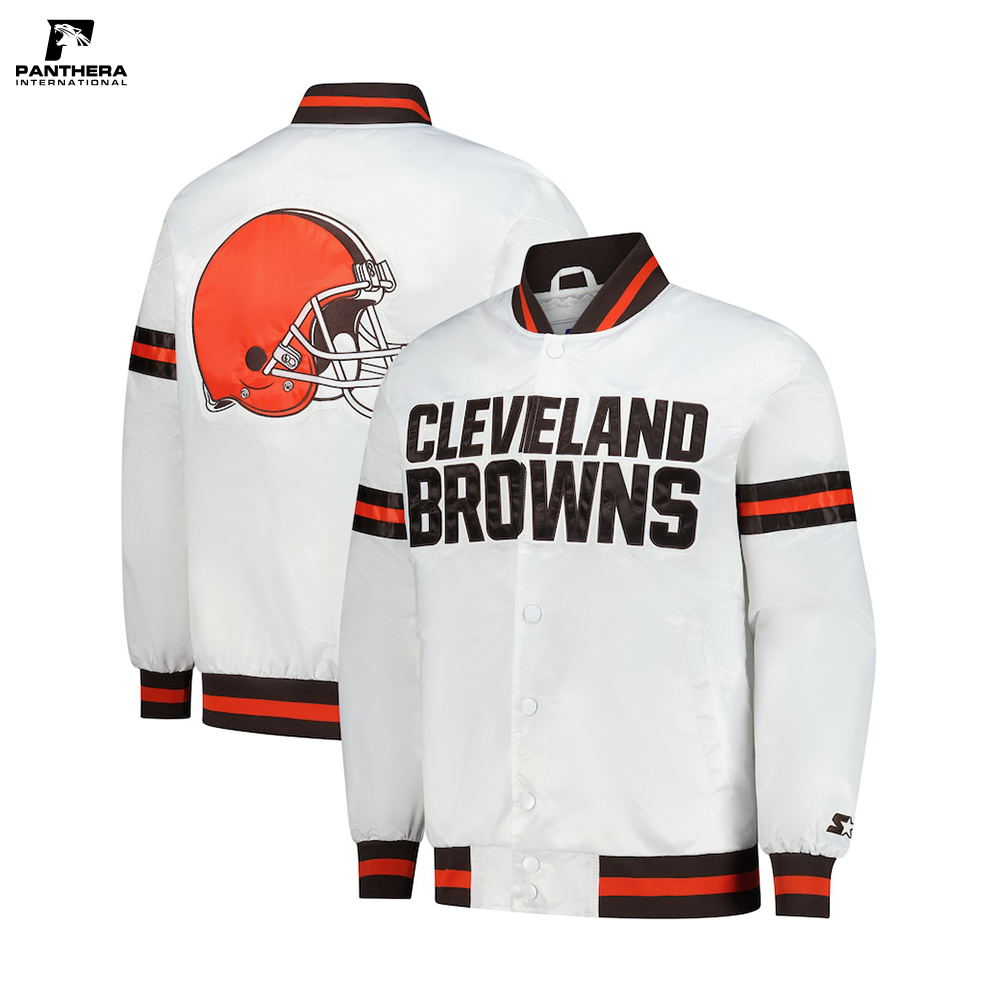 Custom Made White Cleveland Browns Scout Full-Snap Women Varsity Jacket