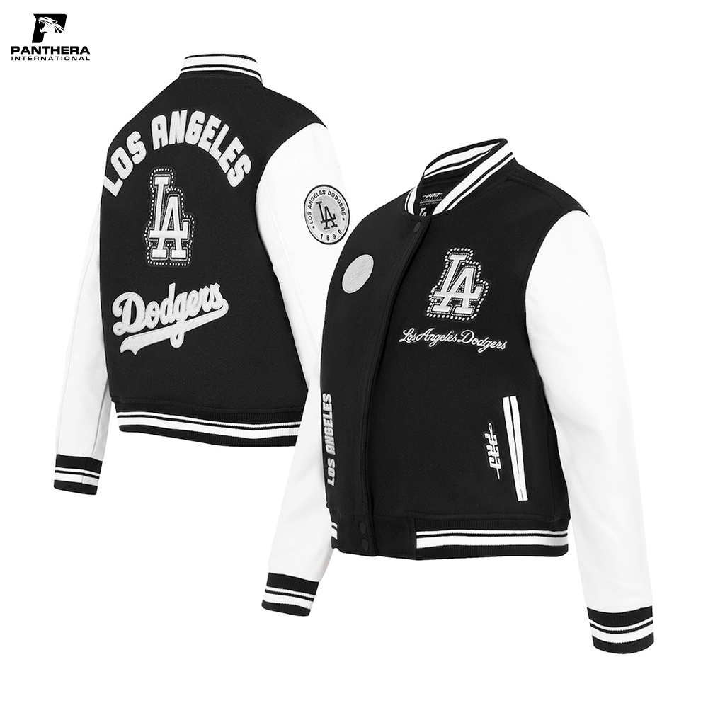 Black Pro Standard Los Angeles Dodgers Pearls Rib Wool Women Varsity Jacket